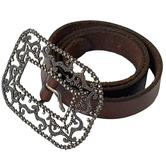 Ralph Lauren Accessories - Vintage Ralph Lauren Leather Belt Brown Filigree Silver Buckle S fits 28.5-32.5”